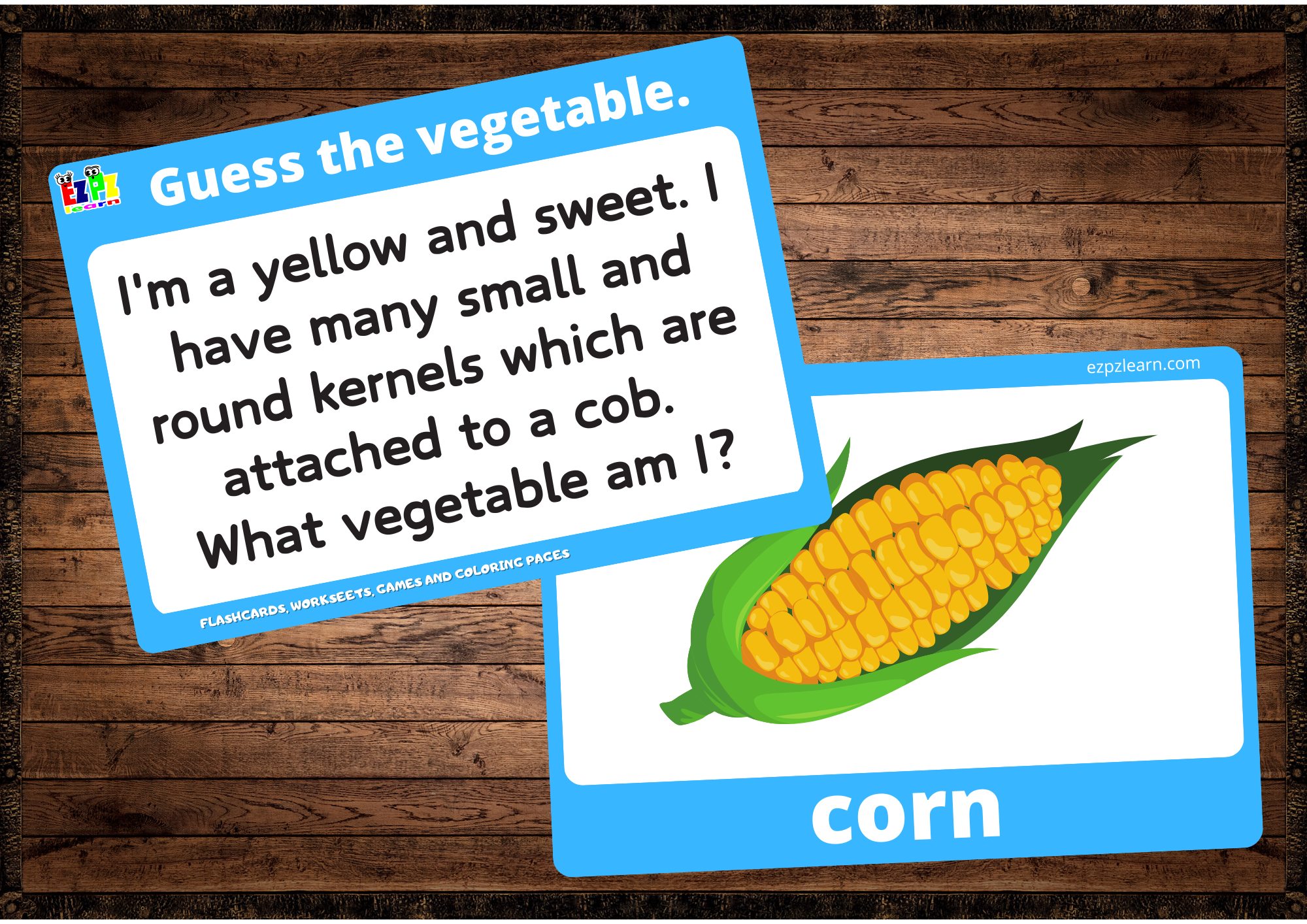 Vegetables Vocabulary Guessing Game for Kids and ESL Students. Read the clue then guess the vegetable.